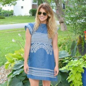 Chambray embroidered ready for spring mini dress